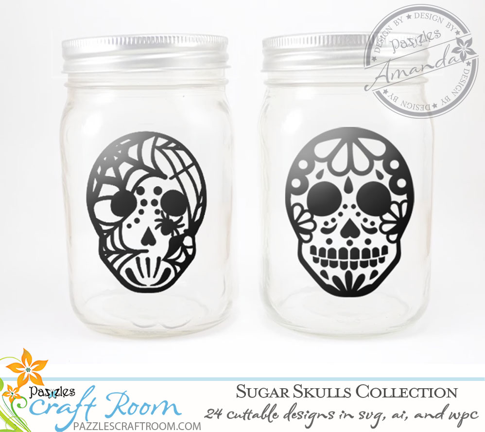 Pazzles DIY Sugar Skull Lantern and Cutting Collection in SVG, AI, and WPC for Dia de Los Muertos or Halloween by Amanda Vander Woude