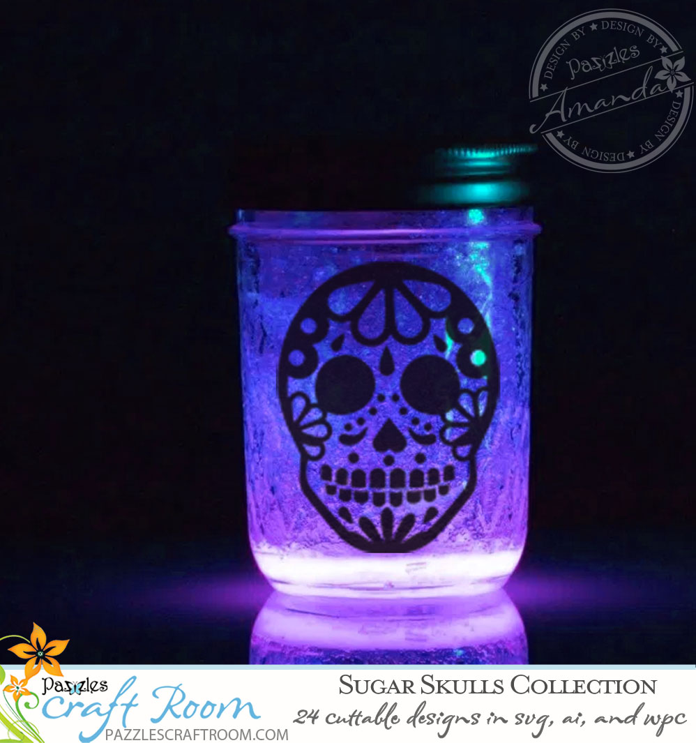 Pazzles DIY Sugar Skull Lantern and Cutting Collection in SVG, AI, and WPC for Dia de Los Muertos or Halloween by Amanda Vander Woude