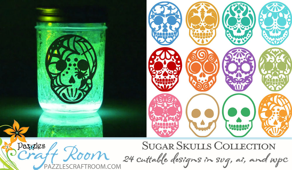 Pazzles DIY Sugar Skull Lantern and Cutting Collection in SVG, AI, and WPC for Dia de Los Muertos or Halloween by Amanda Vander Woude