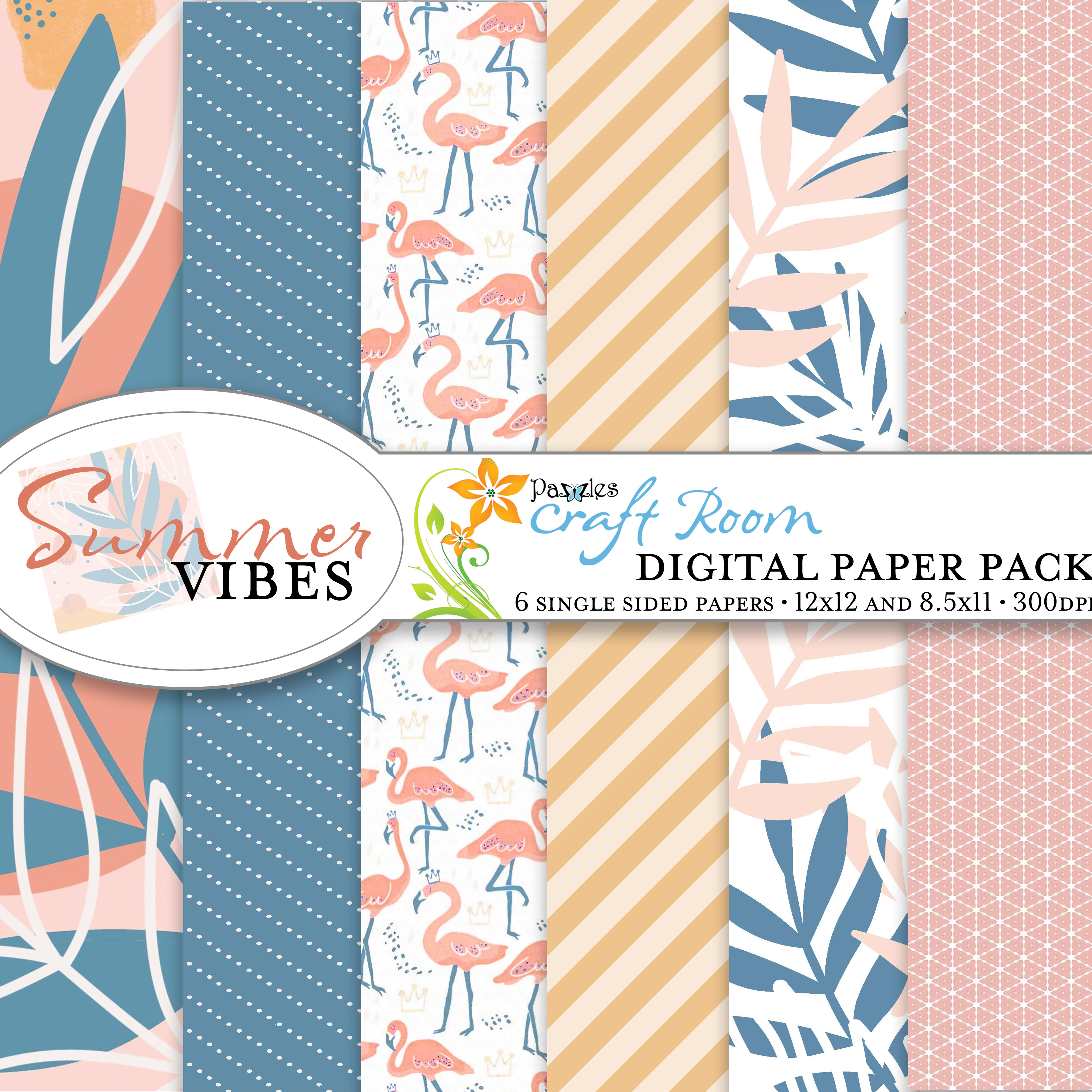 Summer Vibes Digital Paper Pack Instant Download Of 6 Digital Papers