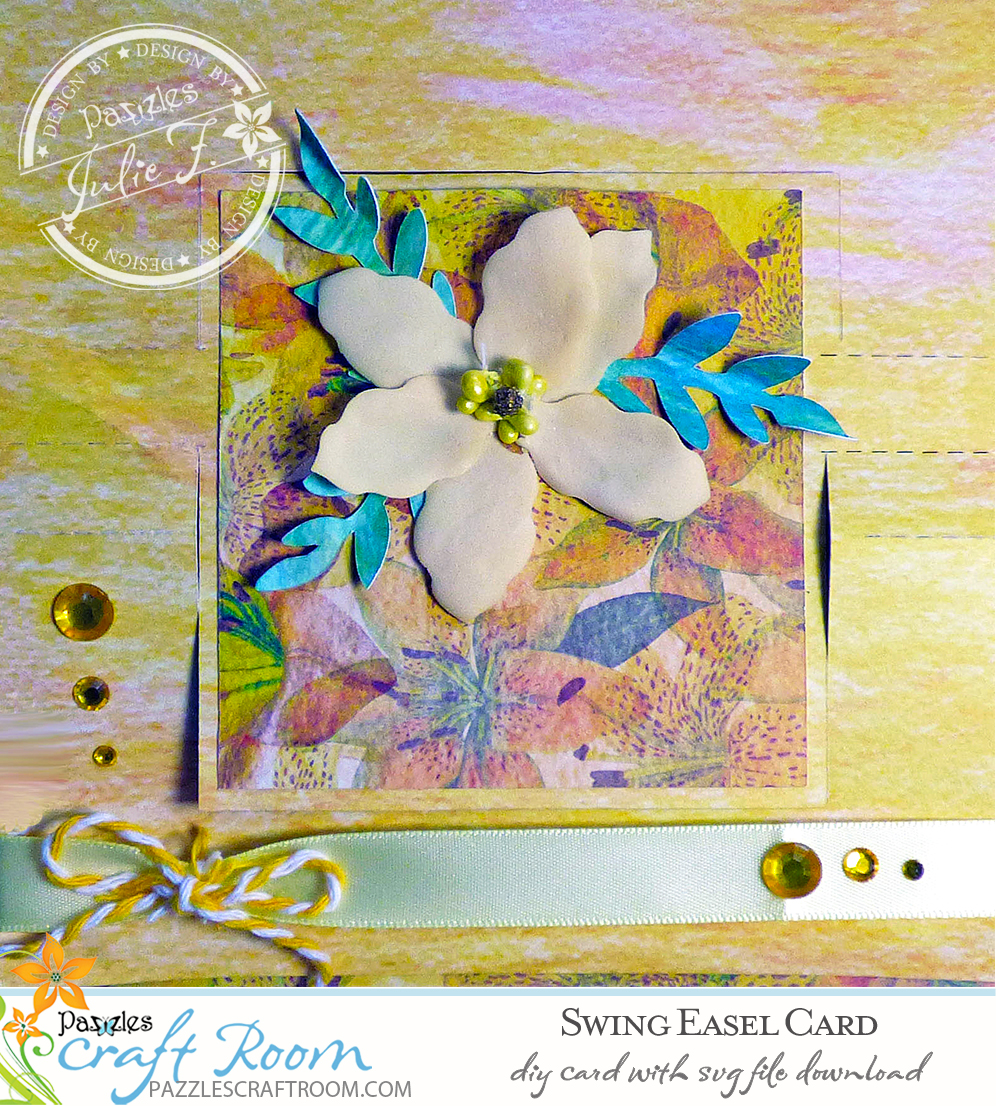 Pazzles DIY Swing Easel Card with instant SVG download. Compatible with all major electronic cutters including Pazzles Inspiration, Cricut, and Silhouette Cameo. Design by Julie Flanagan.