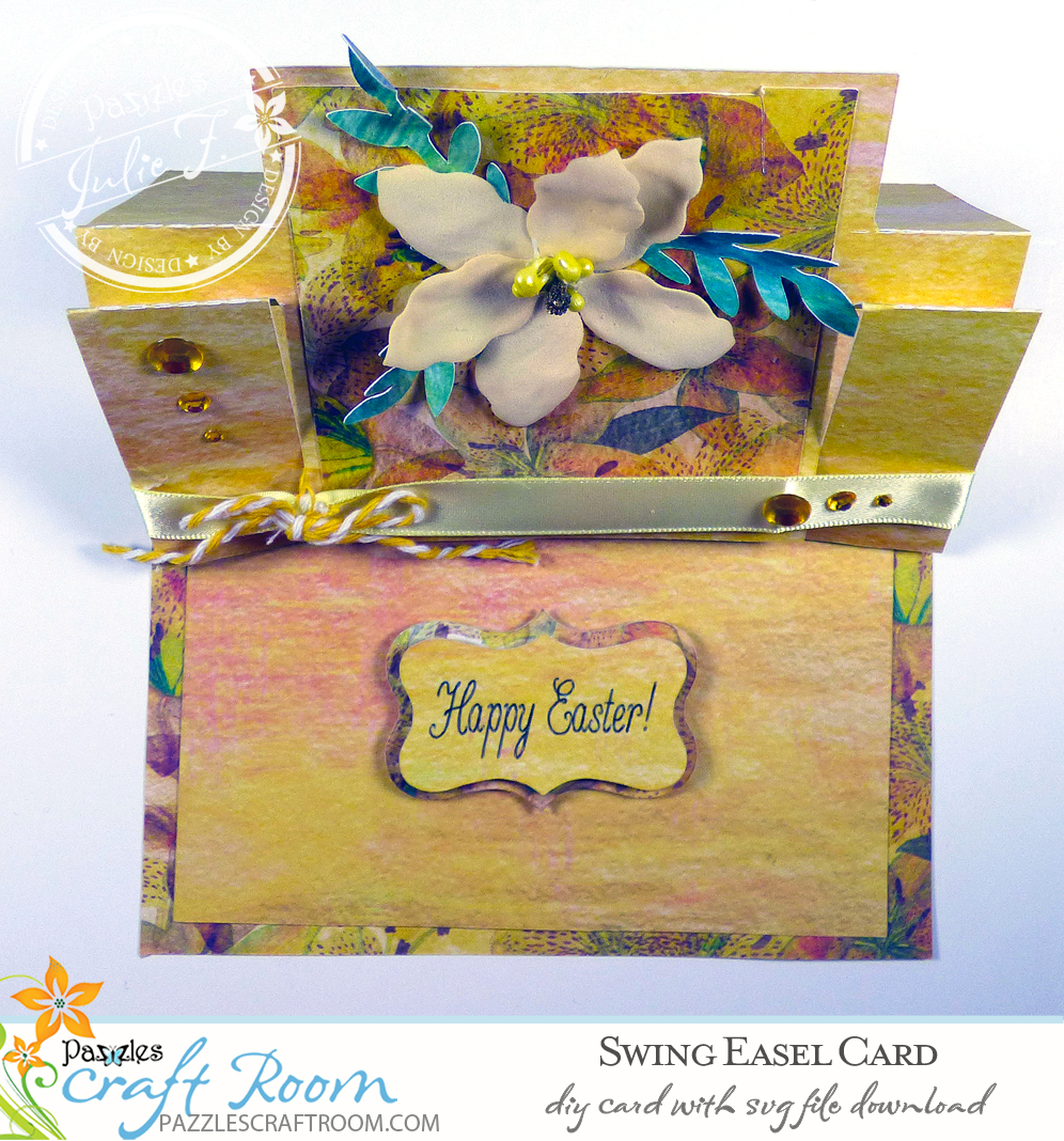 Pazzles DIY Swing Easel Card with instant SVG download. Compatible with all major electronic cutters including Pazzles Inspiration, Cricut, and Silhouette Cameo. Design by Julie Flanagan.