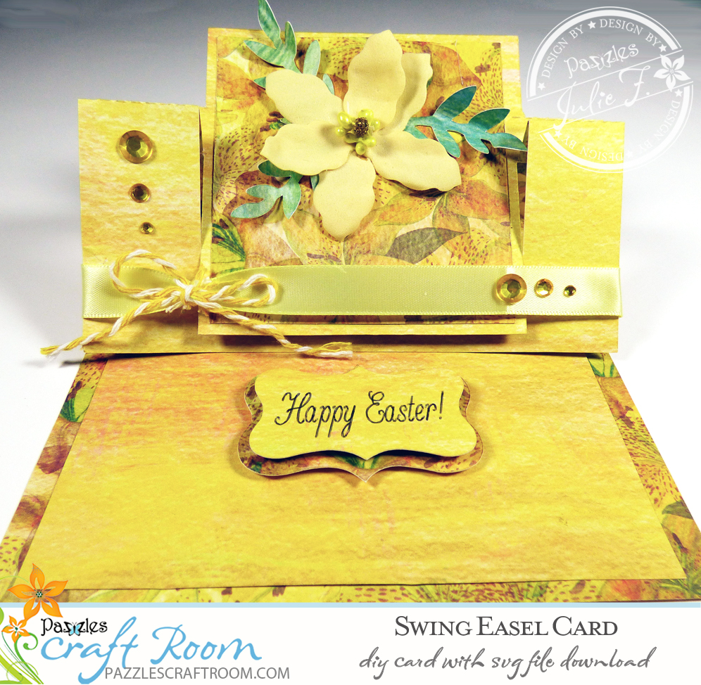 Pazzles DIY Swing Easel Card with instant SVG download. Compatible with all major electronic cutters including Pazzles Inspiration, Cricut, and Silhouette Cameo. Design by Julie Flanagan.