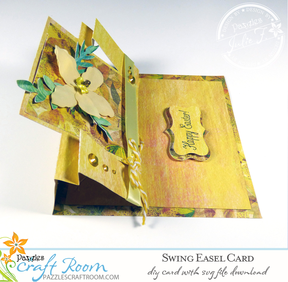 Pazzles DIY Swing Easel Card with instant SVG download. Compatible with all major electronic cutters including Pazzles Inspiration, Cricut, and Silhouette Cameo. Design by Julie Flanagan.
