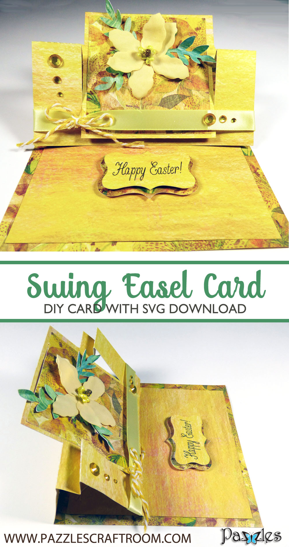 Pazzles DIY Swing Easel Card with instant SVG download. Compatible with all major electronic cutters including Pazzles Inspiration, Cricut, and Silhouette Cameo. Design by Julie Flanagan.