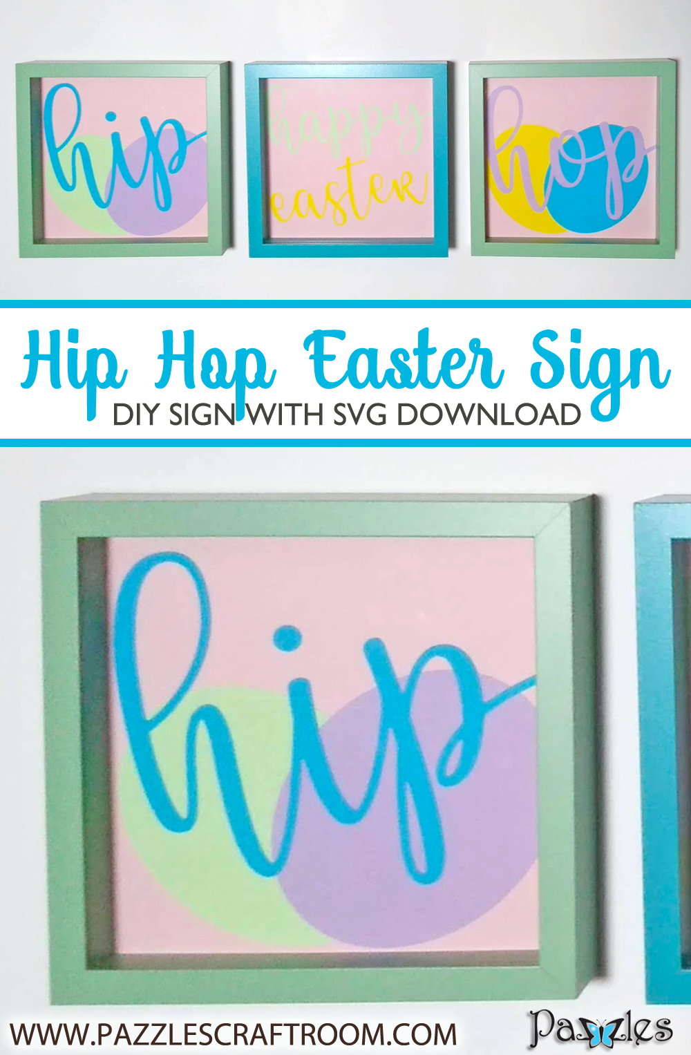 Pazzles DIY Easter Home Decor Trio with instant SVG download. Compatible with all major electronic cutters including Pazzles Inspiration, Cricut, and Silhouette Cameo. Design by Renee Smart. 