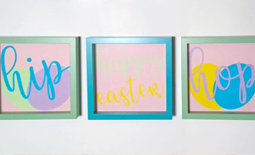 Pazzles DIY Easter Home Decor Trio with instant SVG download. Compatible with all major electronic cutters including Pazzles Inspiration, Cricut, and Silhouette Cameo. Design by Renee Smart.