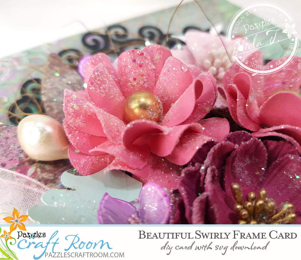 Pazzles DIY Swirly Frame Card. Instant SVG download compatible with all major electronic cutters including Pazzles Inspiration, Cricut, and Silhouette Cameo. Design by Nida Tanweer.