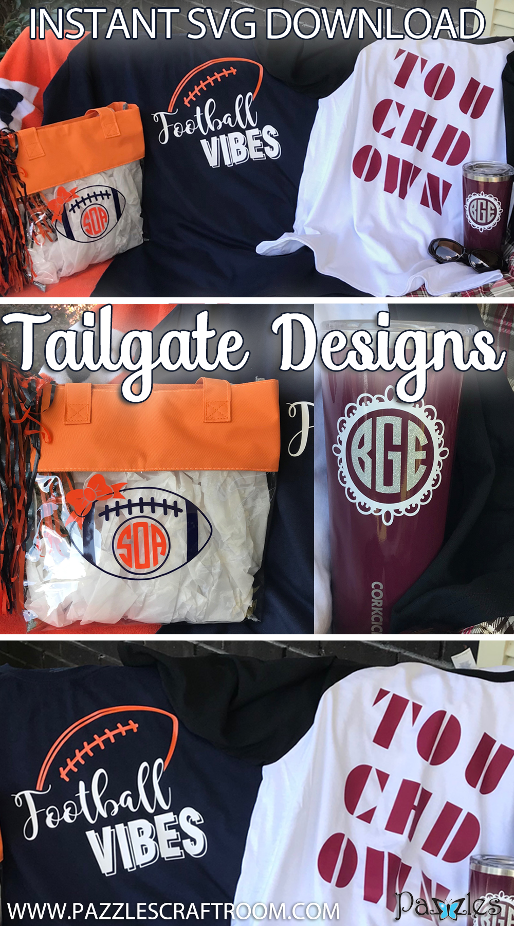 Pazzles DIY Football Designs Tailgate Collection in SVG, AI, and WPC Cutting Files by Leslie Peppers