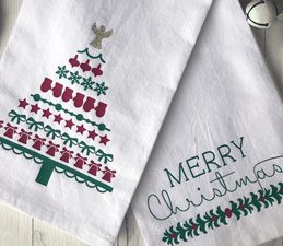 Pazzles DIY Christmas Tea Towels with SVG instant download. Compatible with all major electronic cutters including Pazzles Inspiration, Cricut, and Silhouette Cameo.