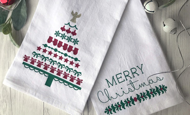 Pazzles DIY Christmas Tea Towels with SVG instant download. Compatible with all major electronic cutters including Pazzles Inspiration, Cricut, and Silhouette Cameo.