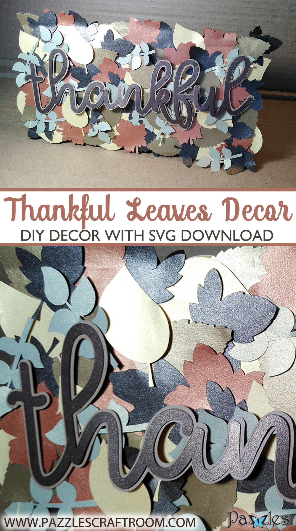 Pazzles Thankful Leaves DIY Fall Decor by Renee Smart. SVG download compatible with all major electronic cutters including Pazzles Inspiration, Cricut, and Silhouette Cameo.