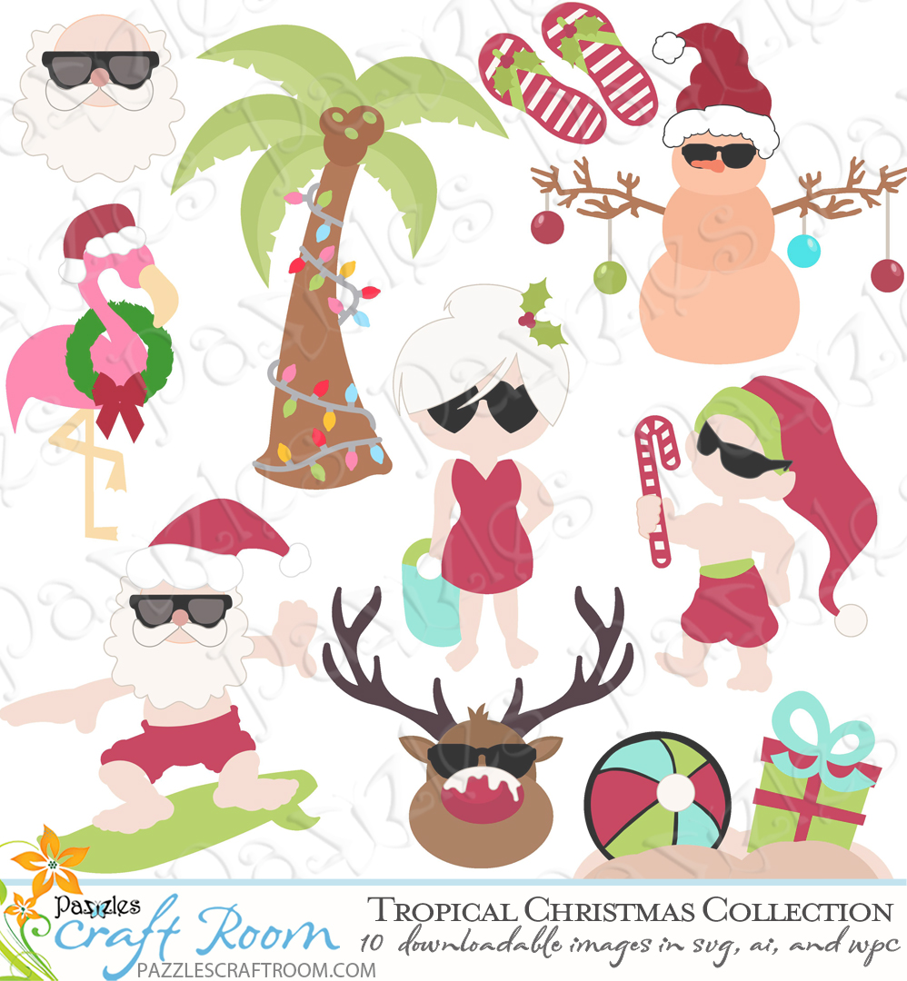 Pazzles DIY Tropical Christmas SVG Cutting Collection. Instant download in SVG, AI, and WPC compatible with all major electronic cutters including Pazzles Inspiration, Cricut, and Silhouette Cameo.