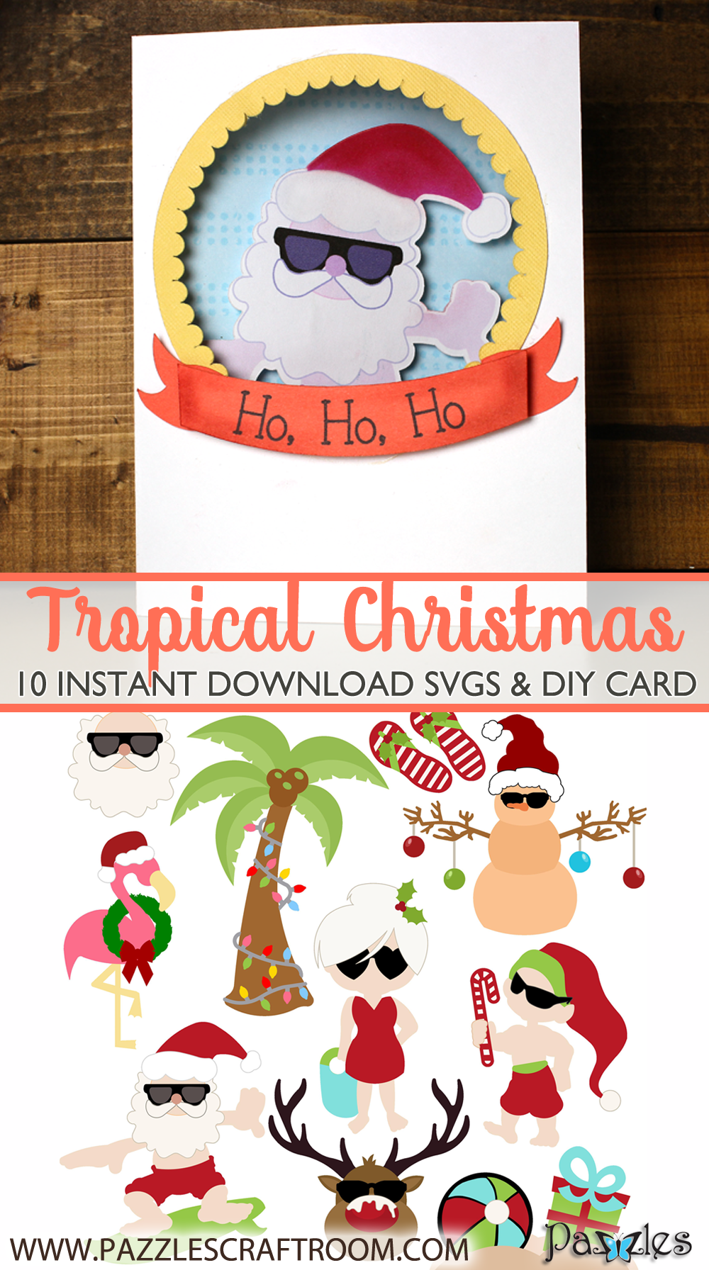 Pazzles DIY Tropical Christmas SVG Cutting Collection. Instant download in SVG, AI, and WPC compatible with all major electronic cutters including Pazzles Inspiration, Cricut, and Silhouette Cameo.