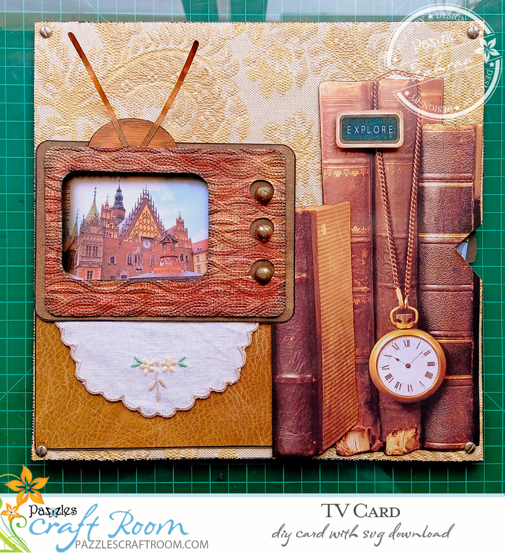 Pazzles Interactive Retro DIY TV Card. Instant SVG download compatible with all major electronic cutters including Pazzles Inspiration, Cricut, and Silhouette Cameo. Design by Zahraa Darweesh.