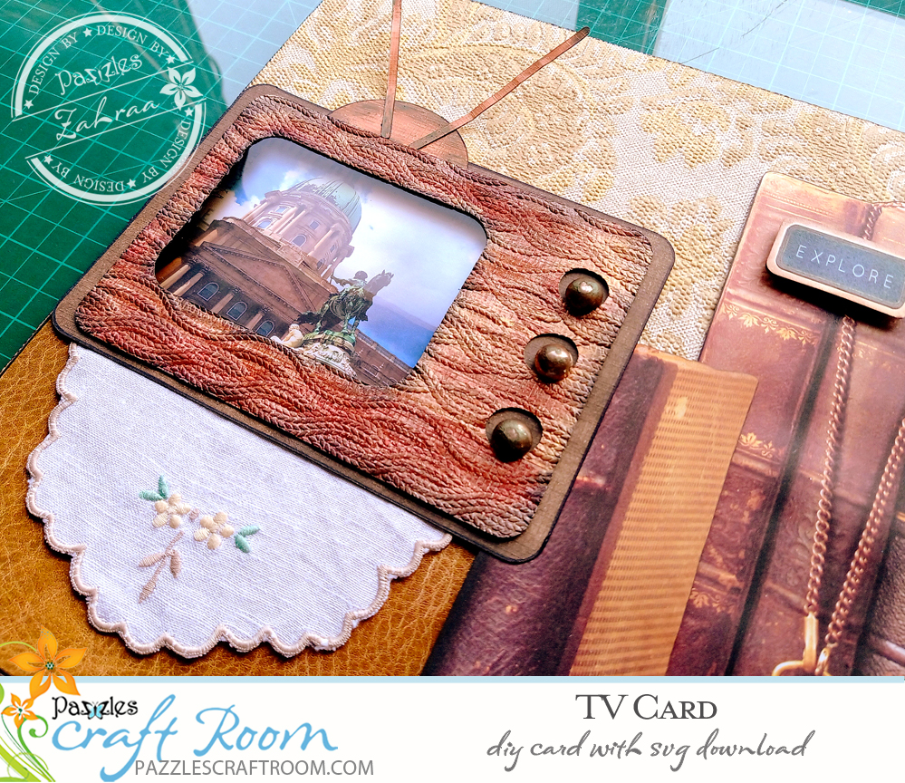 Pazzles Interactive Retro DIY TV Card. Instant SVG download compatible with all major electronic cutters including Pazzles Inspiration, Cricut, and Silhouette Cameo. Design by Zahraa Darweesh.