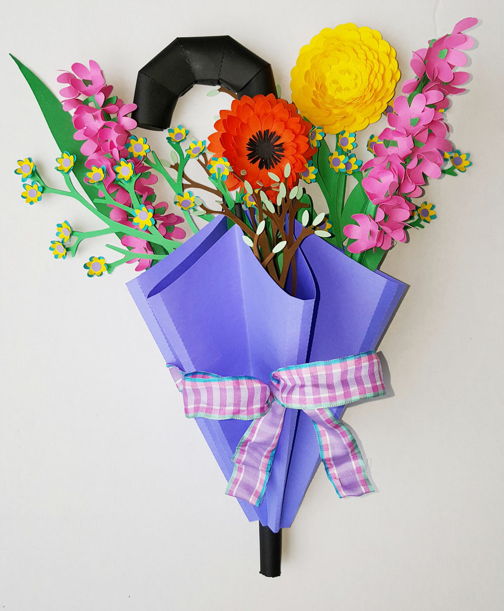 Paper Umbrella and Flowers Garden Wreath