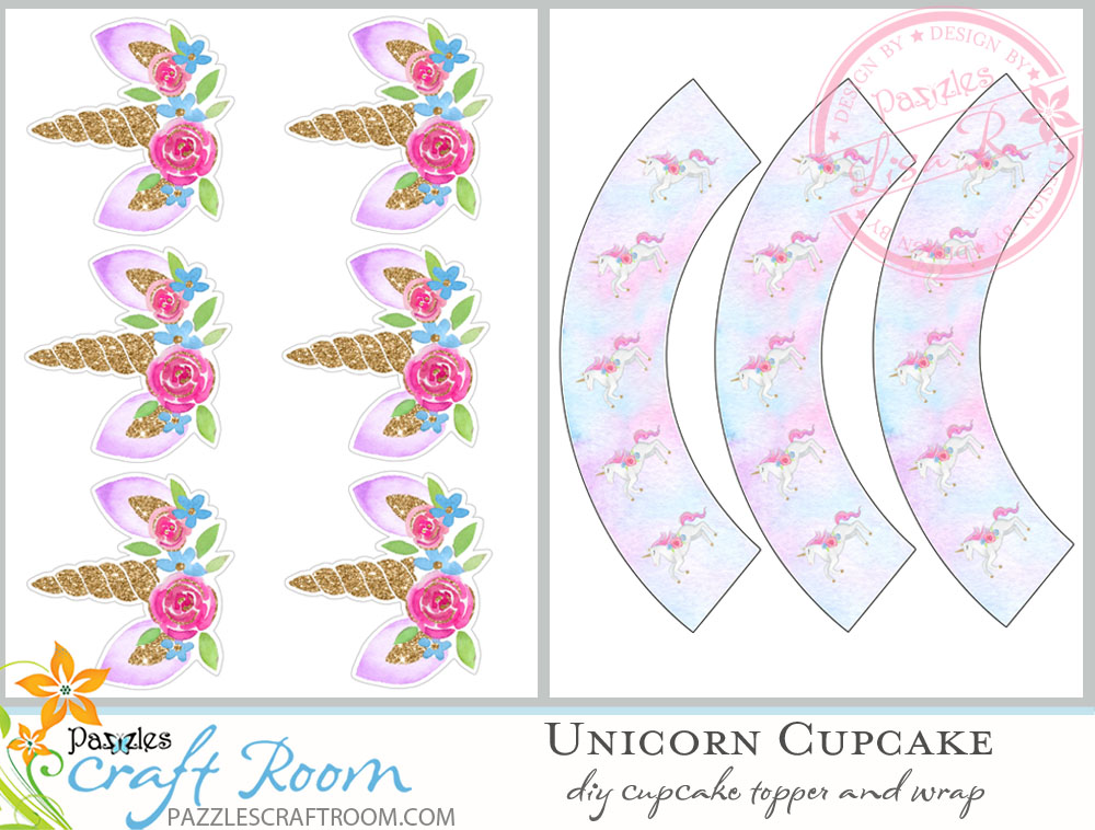 Pazzles DIY Unicorn Cupcake Topper and Wrapper by Lisa Reyna