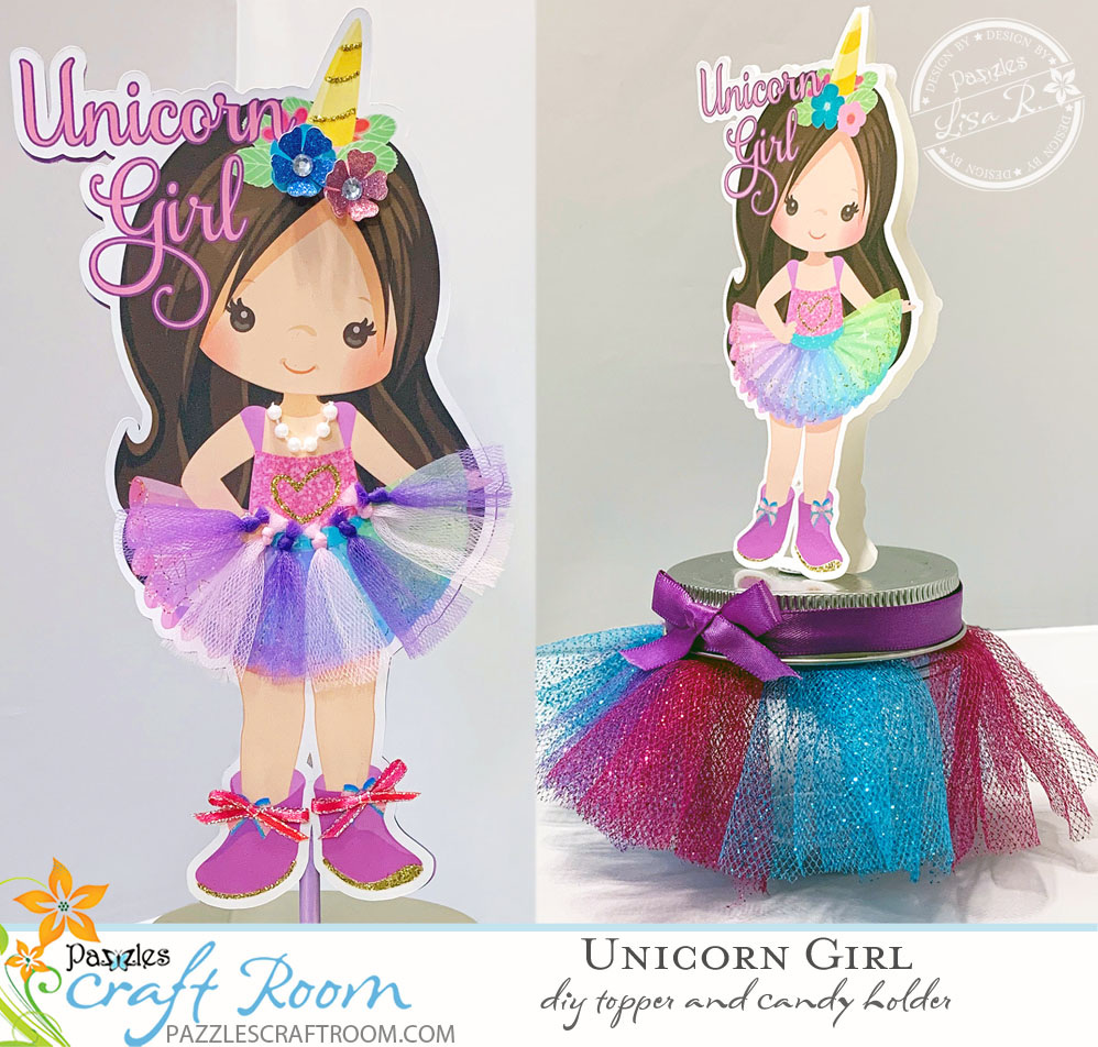 DIY Pazzles Unicorn Girl Topper and Candy Case for DIY Unicorn Party by Lisa Reyna