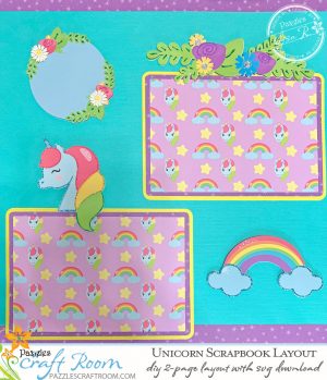 diy unicorn scrapbook layout with instant svg download