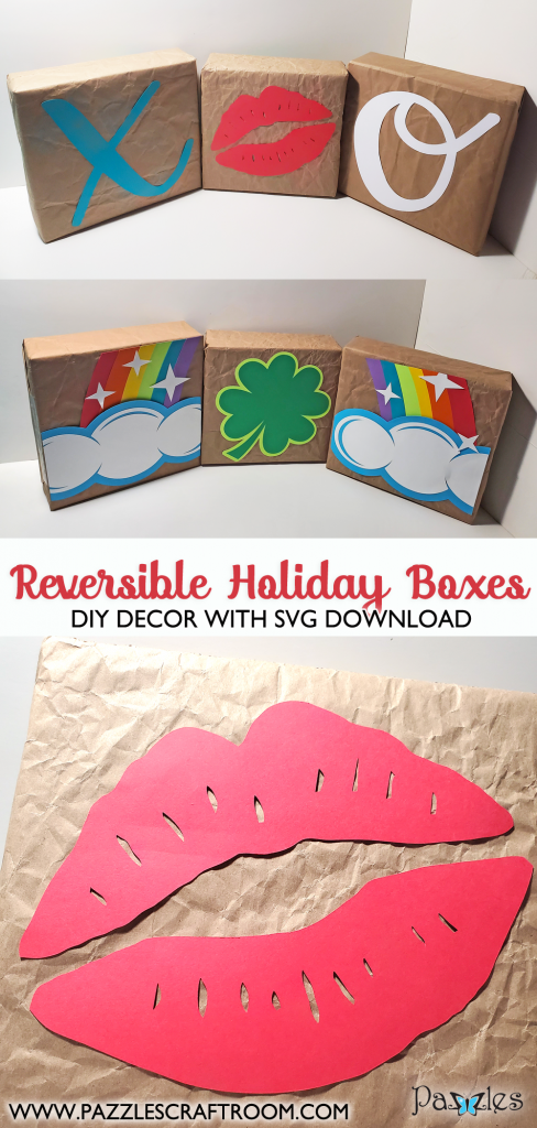 DIY Holiday Reversible Decor Blocks. Instant SVG download compatible with all major electronic cutters including Pazzles Inspiration, Cricut, and Silhouette Cameo. Design by Renee Smart.