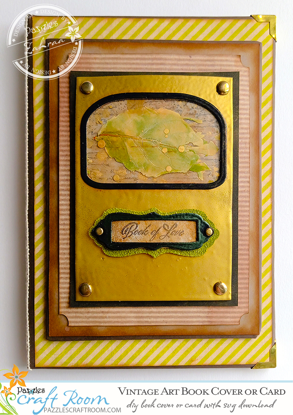 Pazzles DIY Vintage Art Book Cover with instant SVG download. Compatible with all major electronic cutters including Pazzles Inspiration, Cricut, and SIlhouette Cameo. Design by Zahraa Darweesh.