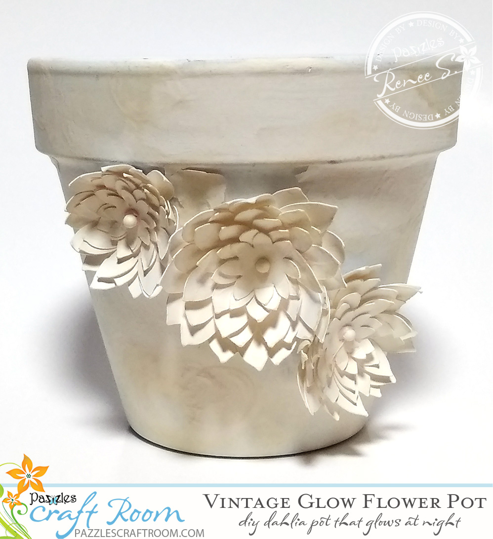 Pazzles DIY Glow in the Dark Vintage Flower Pot with Paper Flowers by Renee Smart