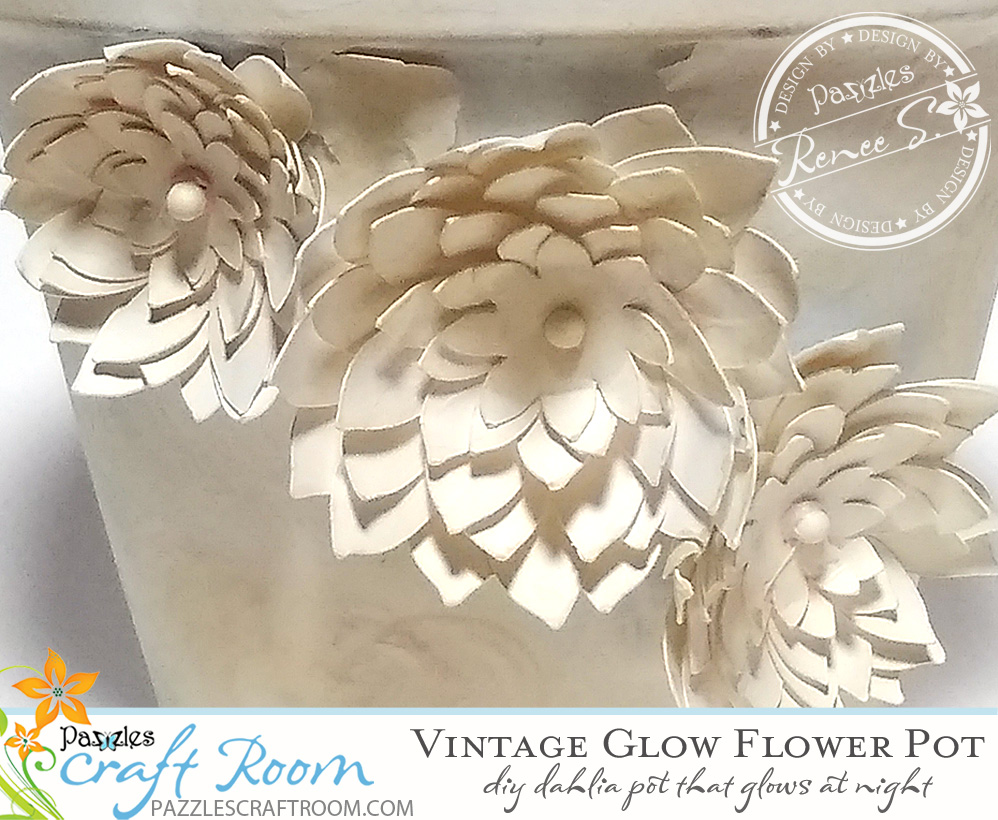 Pazzles DIY Glow in the Dark Vintage Flower Pot with Paper Flowers by Renee Smart