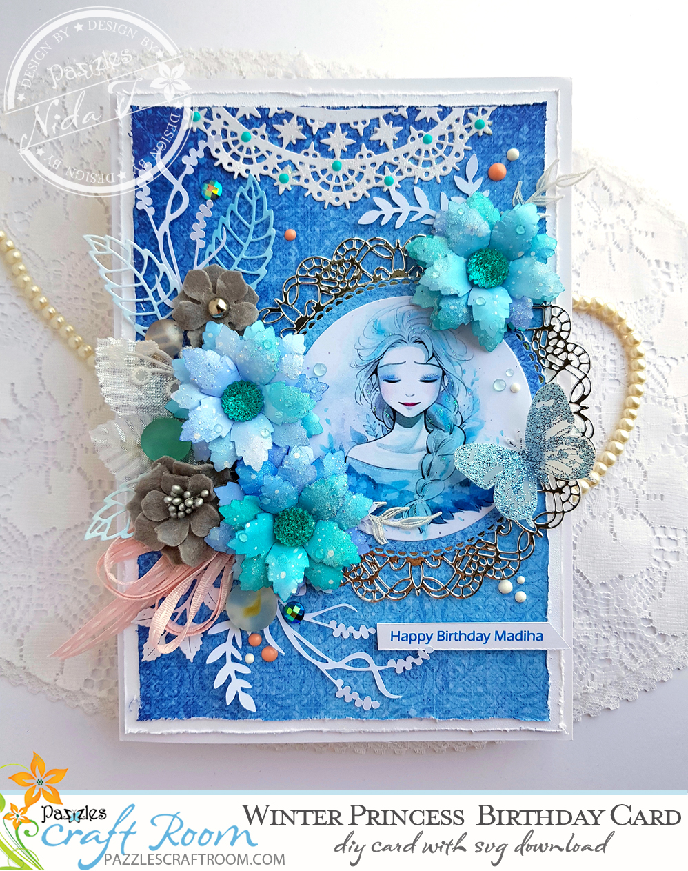 DIY Winter Princess Birthday Card with SVG download - Pazzles