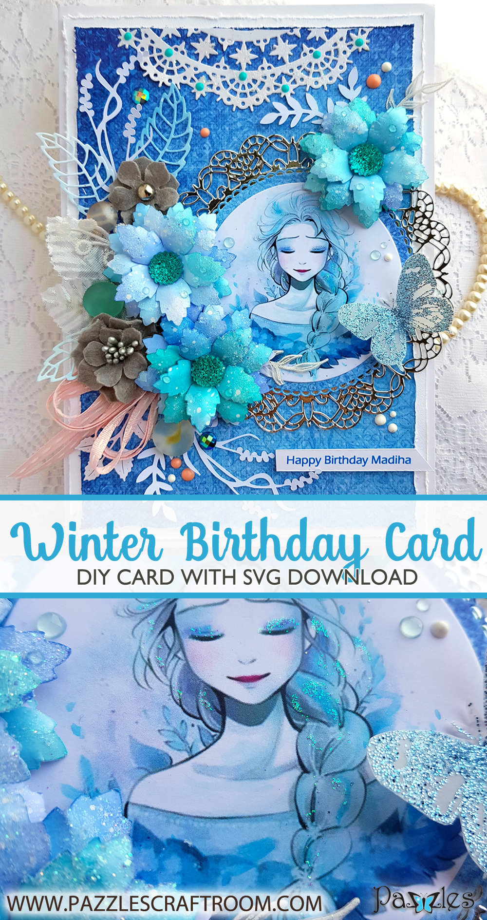 Download DIY Winter Princess Birthday Card with SVG download - Pazzles