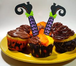 Pazzles DIY Witch Cupcakes with instant SVG download. Compatible with all major electronic cutters including Pazzles Inspiration, Cricut, and Silhouette Cameo. Design by Renee Smart.