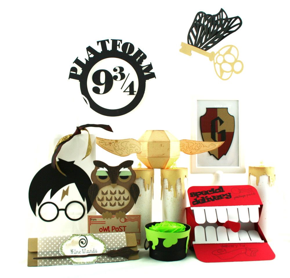 Harry Potter Party set includes Harry Potter crafts and paper party supply ideas. Cut files from Pazzles.