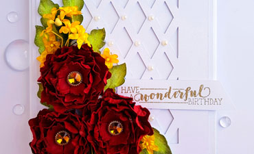 Pazzles DIY Wonderful Birthday Card Red and White with Paper Flowers by Nida Tanweer. Svg Download included, compatible with all major electronic cutters including Pazzles Inspiration, Cricut, and Silhouette Cameo.