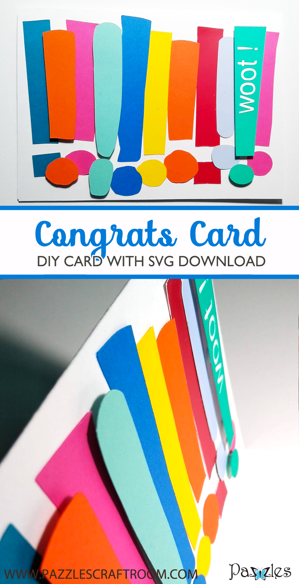 Pazzles DIY Congrats Card with instant SVG download. Compatible with all major electronic cutters including Pazzles Inspiration, Cricut, and Silhouette Cameo. Design by Renee Smart.